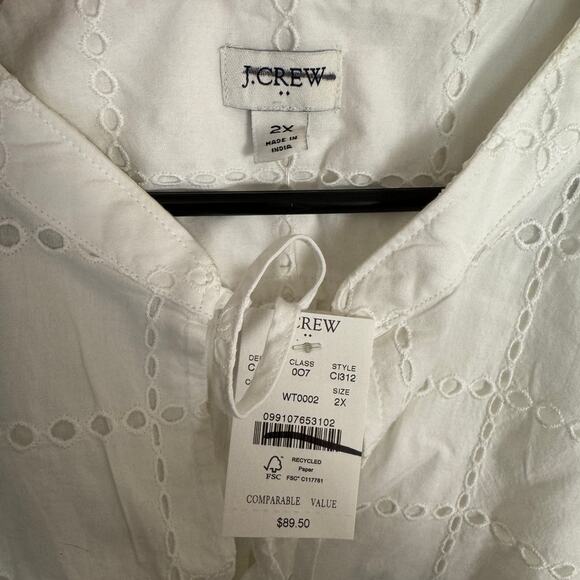 J.Crew Long-Sleeve Eyelet Tie-Neck Top Womens Plus 2X White Cotton Lightweight - Picture 5 of 9